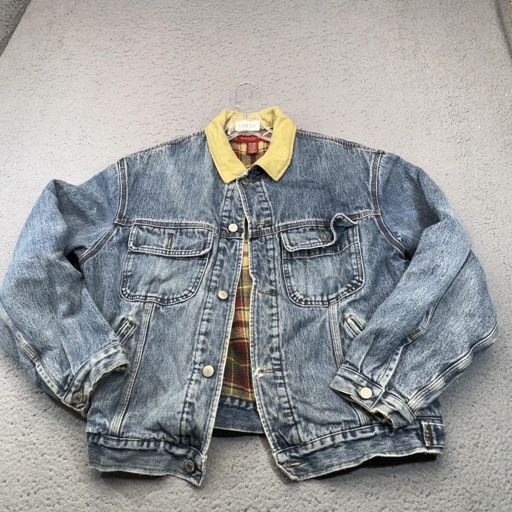Vintage Banana Republic Trucker Jacket Mens Medium Blue Denim Blanket Lined 90s